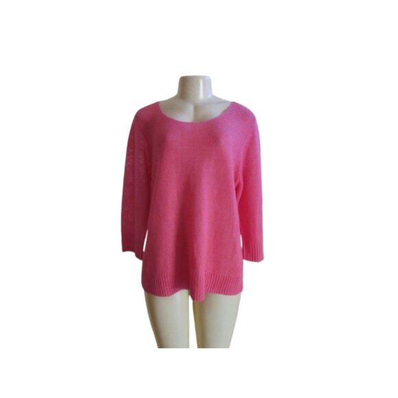 Eileen Fisher Pink 3/4" Sleeves Pullover Linen Sweater Size Large - Picture 1 of 5